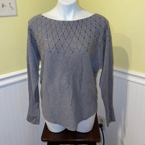 Vila Milano Ladies Heather Ash Gray Sweater large with silver embellishments NWT